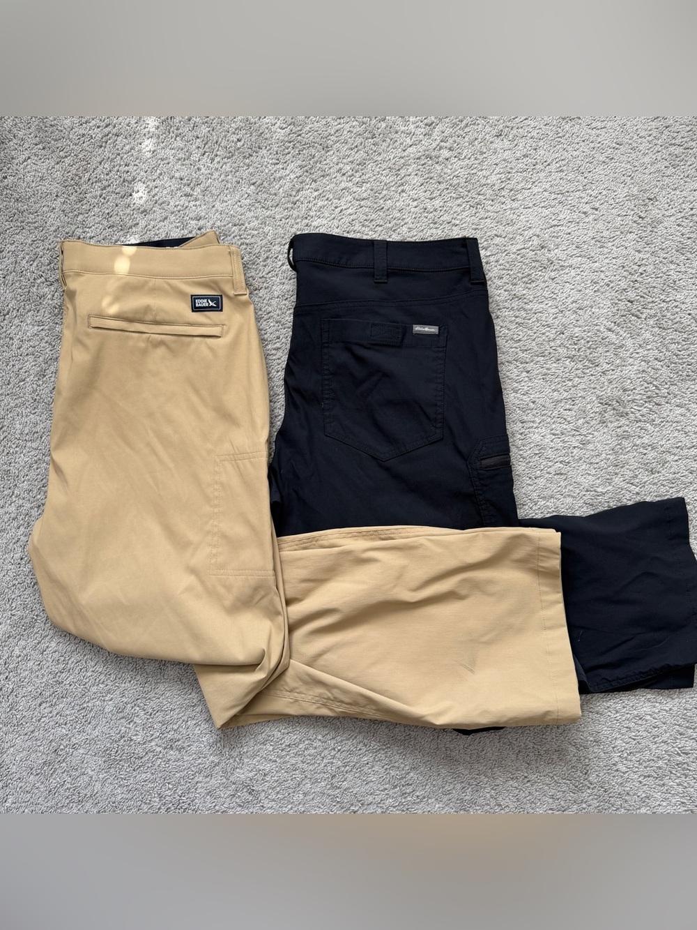 Eddie Bauer Guide Pants Lot 2 Pack Mens 38x32 Khaki Tan & Black Stretch Hiking